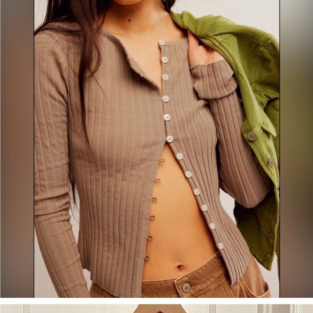NEW Free People
Tilly ribbed stretch-cotton top in brown, Size XS